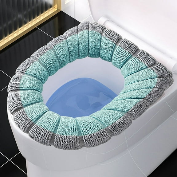 TOPRenddon Thickened Toilet Seat Covers - Soft Knitted Winter Toilet Ring with Handle, Universal Fit for Round/Elongated Seats, Washable Bathroom Accessories