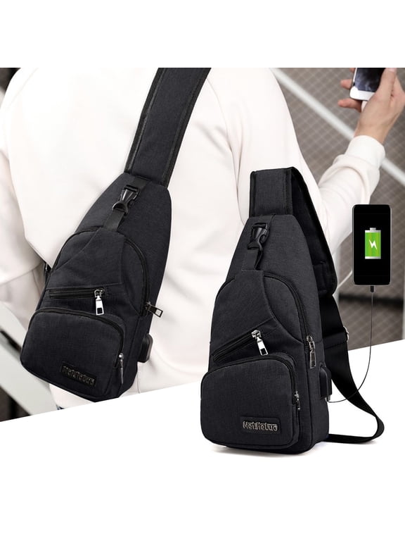 USB Charging Crossbody Bag - Lightweight Sling Backpack with Headphone Port, Waterproof Travel Chest Pack for Men/Women (Dark Blue, 12.2")