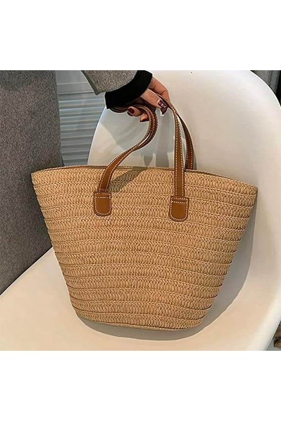 Woven Straw Beach Bag for Women – Large Zippered Summer Tote with Inner Pockets, Lightweight Travel & Pool Essentials Carrier