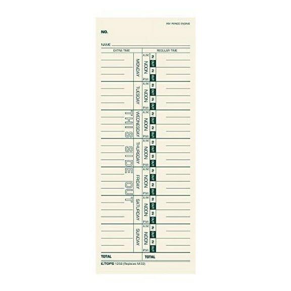 TOPS 1259 3.5 in. x 9 in. 1-Side Time Clock Cards Replacement for M-33 (500/Box)