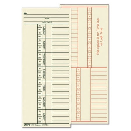 TOPS 1260 Time Card for Cincinnati, Named Days, Two-Sided, 3 3/8 x 8 1/4, 500/Box