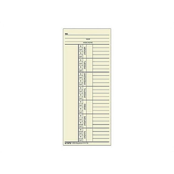 TOPS 1260 Weekly Time Card, 2-Sided, 3-3/8-Inch x8-1/4-Inch, 500/BX
