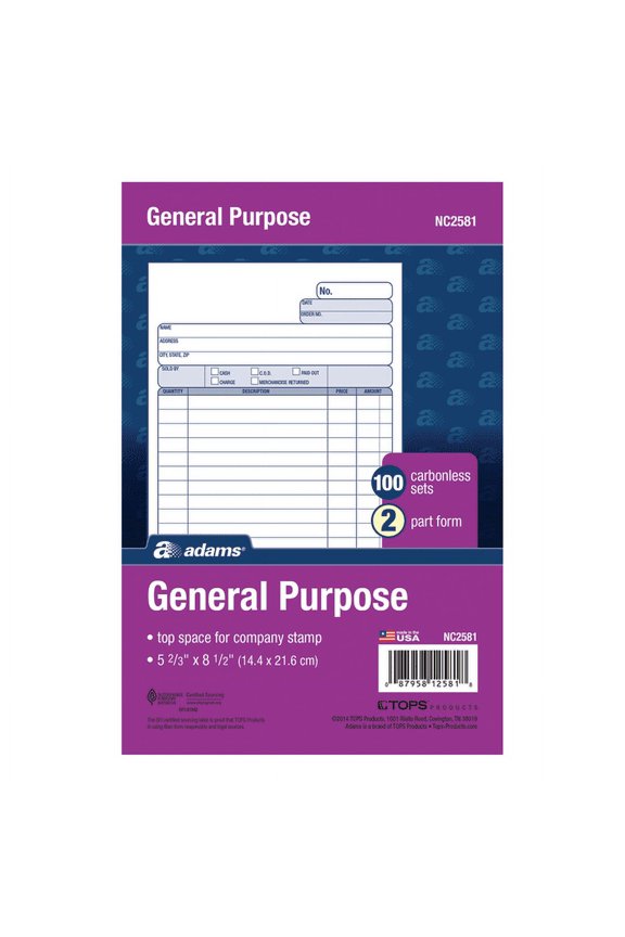® Carbonless All-Purpose Forms, 2-Part, 8 1/2" x 5 11/16", White/Canary, 100 Sets Per Book