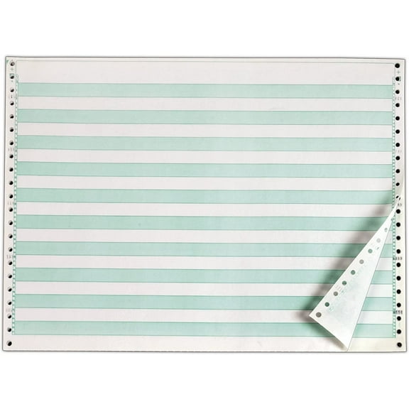TOPS 2-Part Carbonless Green Bar Computer Paper, 14 7/8 x 11 Inches, 15 Pound, 1650 Sheets, Green and White, 5538