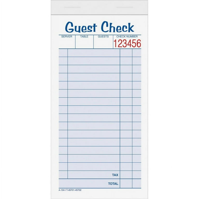 TOPS 2-part Carbonless Guest Check Books - 2 Part - 3.37 TOPS 2-part Carbonless Guest Check Books - 2 Part - 3.37