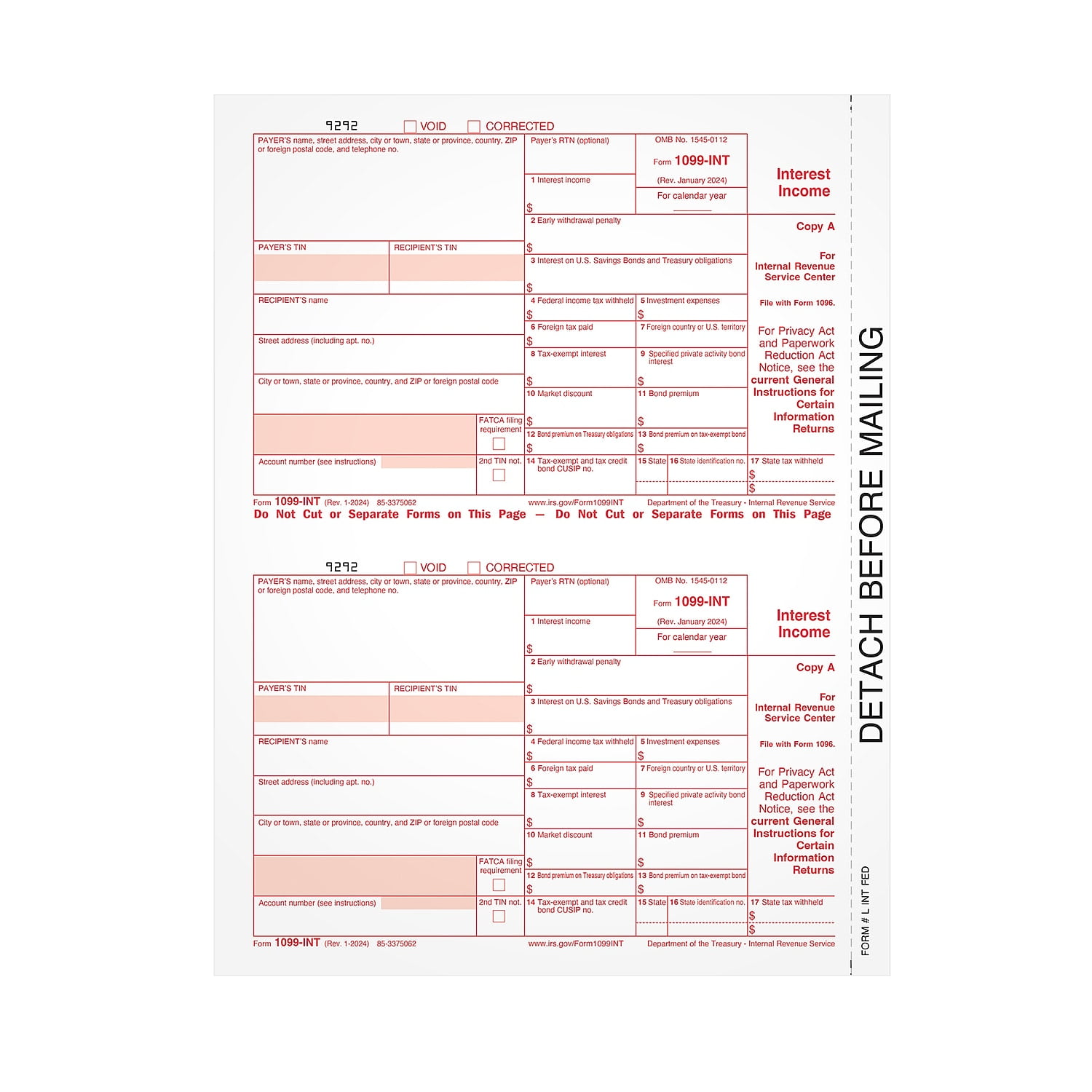 TOPS 2023 1099-INT Tax Form Federal Copy A 50/Pack (LINTFED-S 