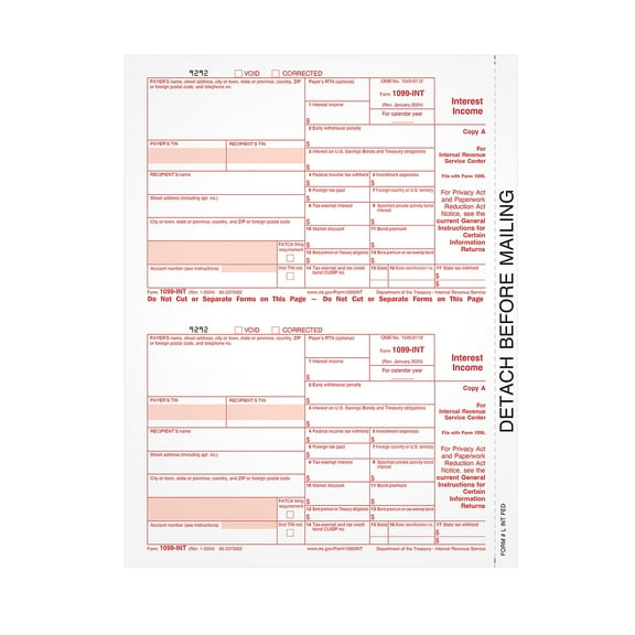 TOPS 2023 1099-INT Tax Form Federal Copy A 50/Pack (LINTFED-S)