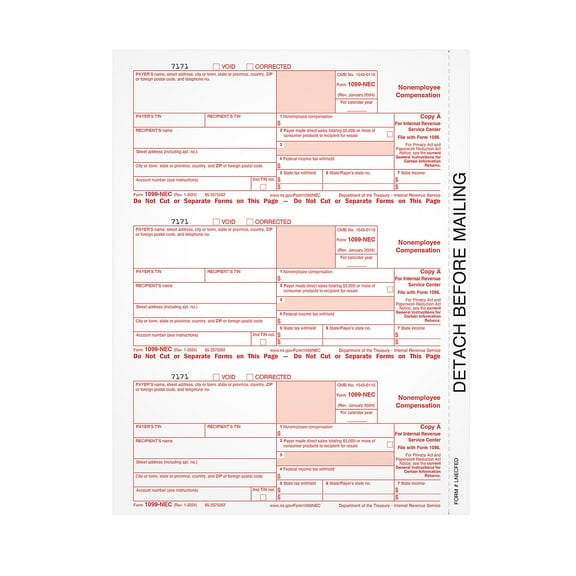 TOPS 2023 1099-NEC Tax Form 1-Part Copy A 50/Pack (LNECFED16)