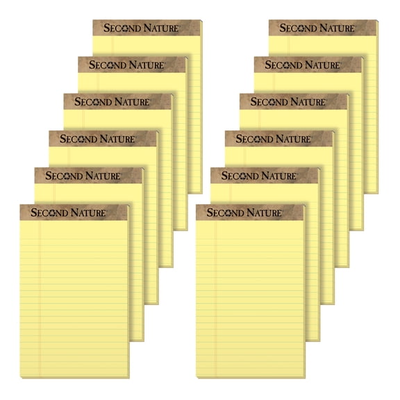 TOPS 74840 50 Sheet Second Nature 5 in. x 8 in. Narrow Rule Recycled Ruled Pads - Canary (1 Dozen)