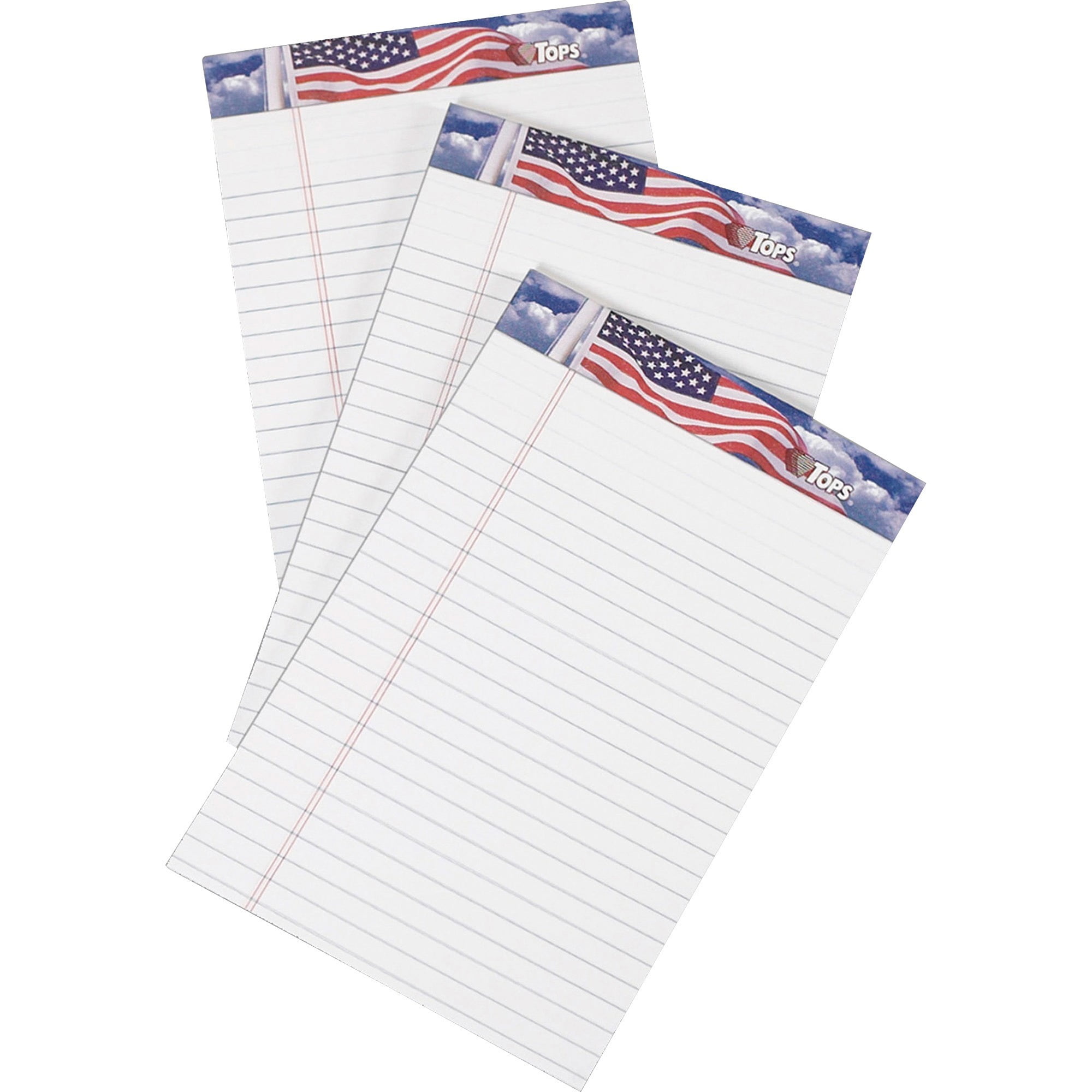 TOPS American Pride Binding Legal Writing Tablet - Jr.Legal - 50 Sheets - Strip - 16 lb Basis Weight - 5" x 8" - White Paper - Perforated, Bleed Resistant - 3 / Pack | Bundle of 5