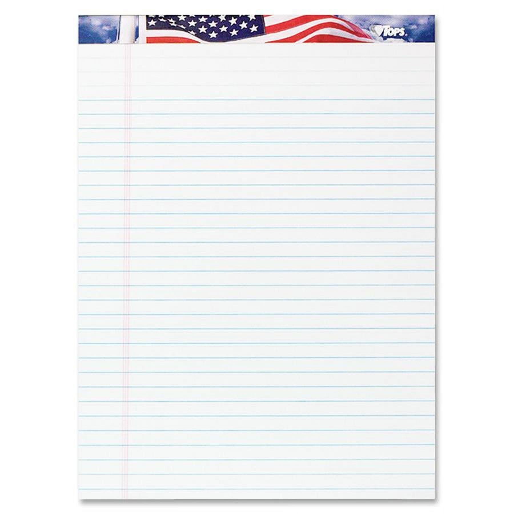 TOPS American Pride Writing Tablets - 50 Sheets - Strip - 0.34" Ruled - 16 lb Basis Weight - 8 1/2" x 11 3/4" - White Paper - Perforated, Bleed Resistant - 3 / Pack | Bundle of 5