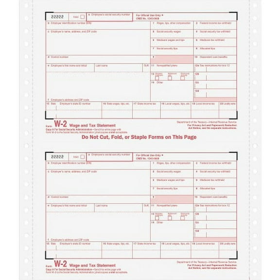 TOPS Carbonless Standard W-2 Tax Forms 4 Part - 5 1/2" x 8 1/2" Sheet Size - White Sheet(s) - 24 / Pack