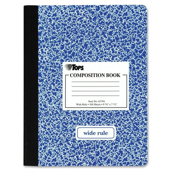 TOPS Composition Book w/Hard Cover, Legal/Wide, 9 3/4 x 7 1/2, White, 100 Sheets