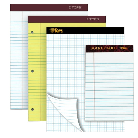 TOPS Docket Gold Planning Pad with Cover, 8-1/2 x 11-3/4 Inches, Perforated, White, Project Rule (4 x 4 Front, Narrow Back), 80 Sheets per Pad (63752)