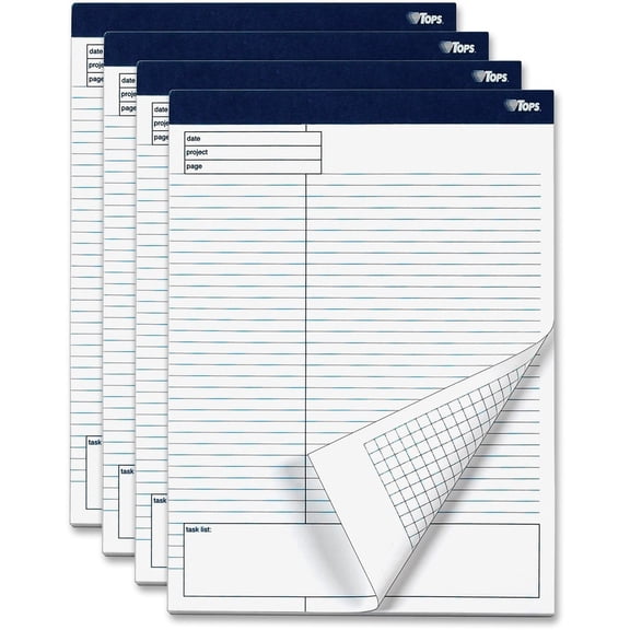 TOPS Docket Gold Planning Pad, Legal/Wide, 8 1/2 x 11 3/4, White, 40 Sheets, 4/Pack -TOP77102