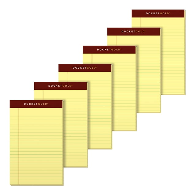 TOPS Docket Gold Writing Pads, 5" x 8", Jr. Legal Rule, Canary Paper
