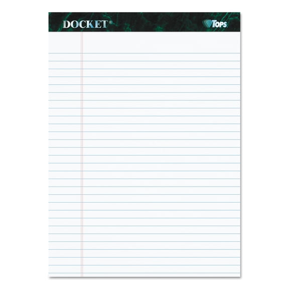 TOPS Docket Ruled Perforated Pads, 8 1/2 x 11 3/4, White, 50 Sheets, Dozen