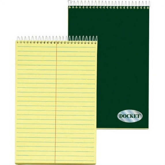 TOPS Docket Steno Book 100 Sheets - Coilock - 6" x 9" - Canary Paper - Forest Green Cover - Chipboard Cover - Perforated, Hard Cover, Rigid - 1Each