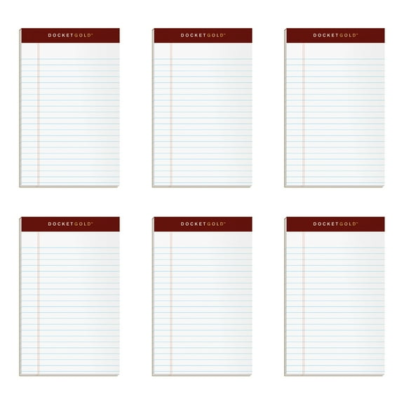 TOPS™ Docket™ Writing Tablet, 5" x 8", Jr. Legal Rule, White, 50 Sheets Per Pad, Pack Of 6 Pads