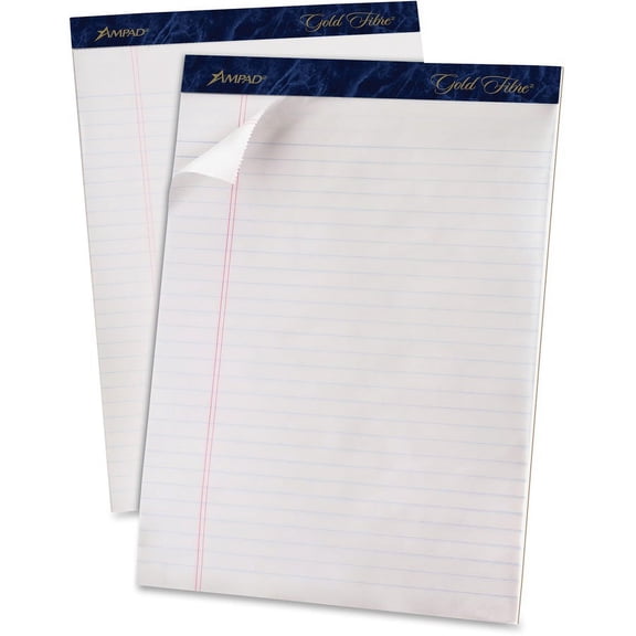 TOPS Gold Fibre Ruled Perforated Writing Pads - Letter - 50 Sheets - Watermark - Stapled/Glued - Front Ruling Surface - 0.34" Ruled - Ruled - 20 lb Basis Weight - 8 1/2" x 11 3/4" - White Paper - Dark