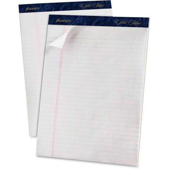 TOPS Gold Fibre Ruled Perforated Writing Pads - Letter - 50 Sheets - Watermark - Stapled/Glued - Front Ruling Surface - 0.34" Ruled - Ruled - 20 lb Basis Weight - 8 1/2" x 11 3/4" - White Paper - Dark