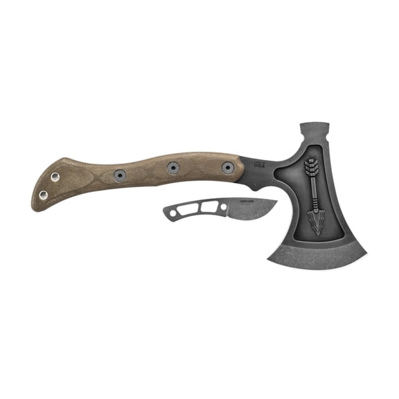 Tops Knives Hammer Hawk Tomahawk Ax, 4.5 in Acid Rain 1075 RC 56-58 Blade, Green Canvas Micarta Handle