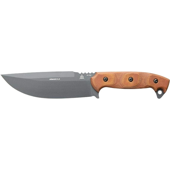 TOPS Knives Armardo 6.5 Fixed Blade Knife 6.5" Drop Point 1095 Sniper Gray Cerakote Blade Canvas Micarta Handle Tan