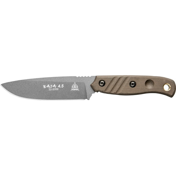 TOPS Knives Baja 4.5 Fixed Blade Knife 4.88" Drop Point 1095 Tungsten Blade Canvas Micarta Handle Green
