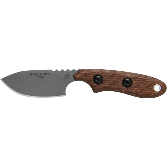 TOPS Knives Bull Trout Fixed Blade Knife 2.75" Drop Point 154CM Tumble Blade Micarta Handle Brown