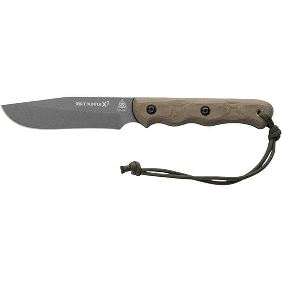 TOPS Knives Spirit Hunter X3 Fixed Blade Knife 4.75" Clip Point 1095 Tungsten Gray Cerakote Blade Micarta Handle Black/Green