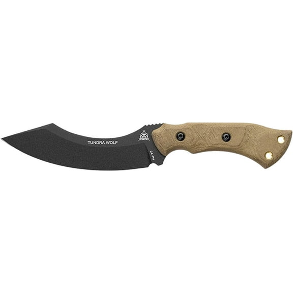 TOPS Knives Tundra Wolf Fixed Blade Knife 5.75" Clip Point 1095 Black Blade Canvas Micarta Handle Green