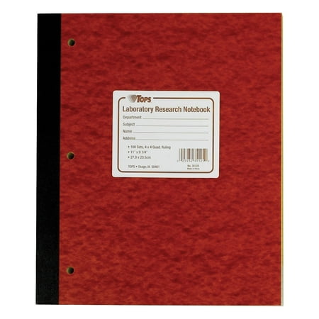 TOPS™ Lab Research Notebook With Carbon Sheets, 9 1/4" x 11", Quad Ruled, Brown/Canary/White, 100 Sheets