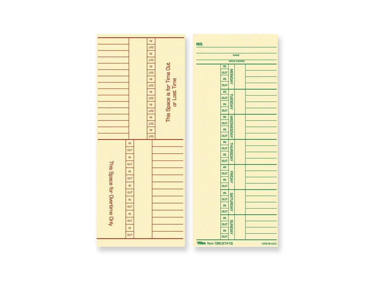 TOPS Named Days/Overtime Time Card