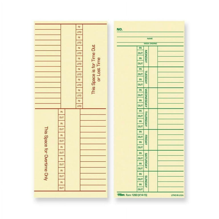 TOPS Named Days/Overtime Time Cards - 3.37 TOPS Named Days/Overtime Time Cards - 3.37