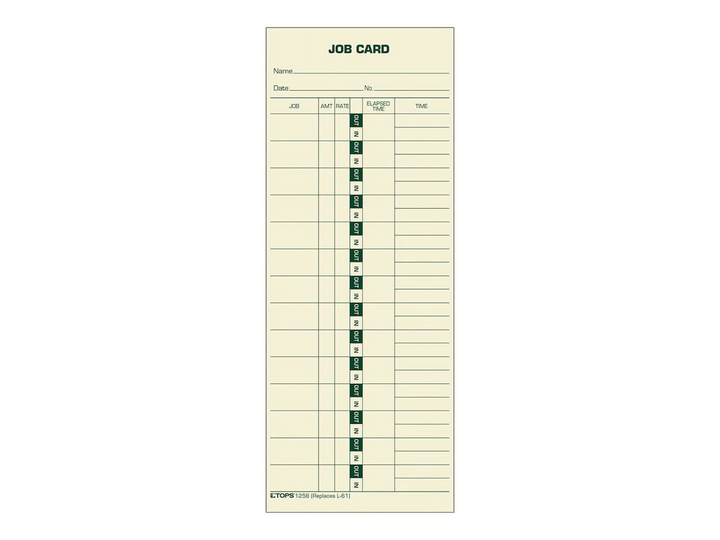 TOPS Job Card for Cincinnati/Lathem/Simplex, 1 Side, 3 1/2 x 9, 500/Box (1258)