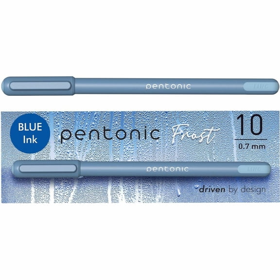 TOPS PEN13085 0.7 mm Stick Fine PENTONIC Frost Pen - Blue Ink, Frosted Blue Barrel (10/Pack)