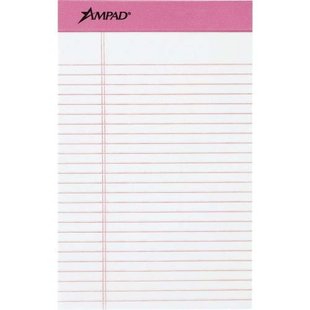 TOPS Pink Binding Writing Pads 50 Sheets - 0.28" Ruled Pink Margin - 20 lb Basis Weight - 5" x 8" - White Paper - Pink Binder - Micro Perforated, Chipboard Backing, Heavyweight, Easy Tear - 6 / Pack - image 1 of 5