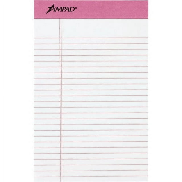 TOPS Pink Binding Writing Pads 50 Sheets - 0.28" Ruled Pink Margin - 20 lb Basis Weight - 5" x 8" - White Paper - Pink Binder - Micro Perforated, Chipboard Backing, Heavyweight, Easy Tear - 6 / Pack