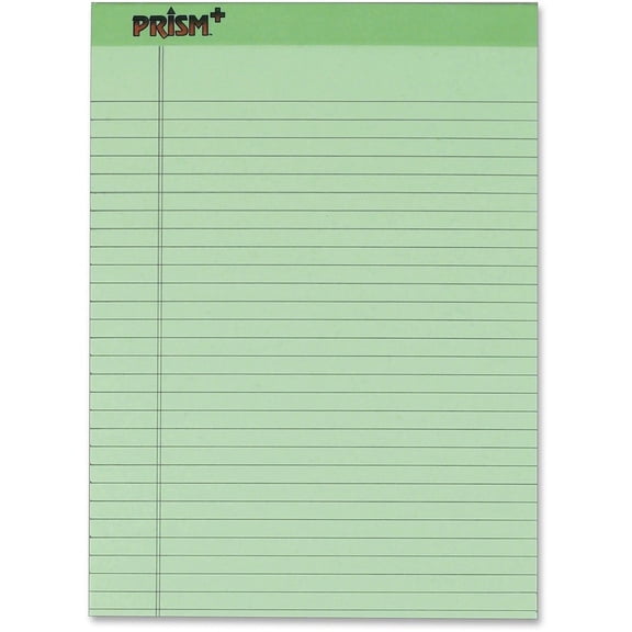 TOPS Prism Plus Colored Legal Pads, 8 1/2 x 11 3/4, Green, 50 Sheets, Dozen
