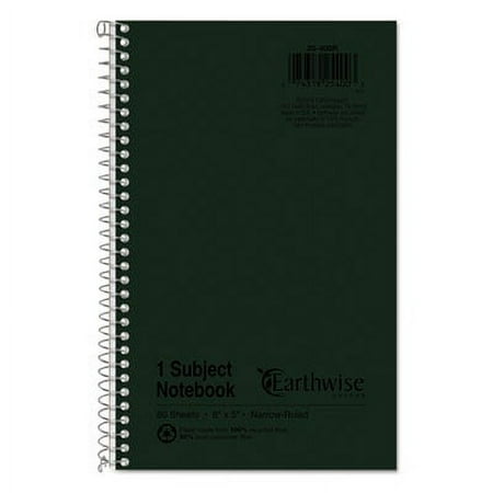 TOPS Products Earthwise Recycled Narrow Rule Writing Notebook, 8 x 5 inch, Green, 80 Pages