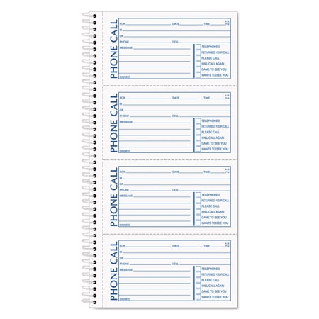 TOPS Products Spiralbound Message Book, 2 3/4" x 5", Two-Part Carbonless, 400 per Book