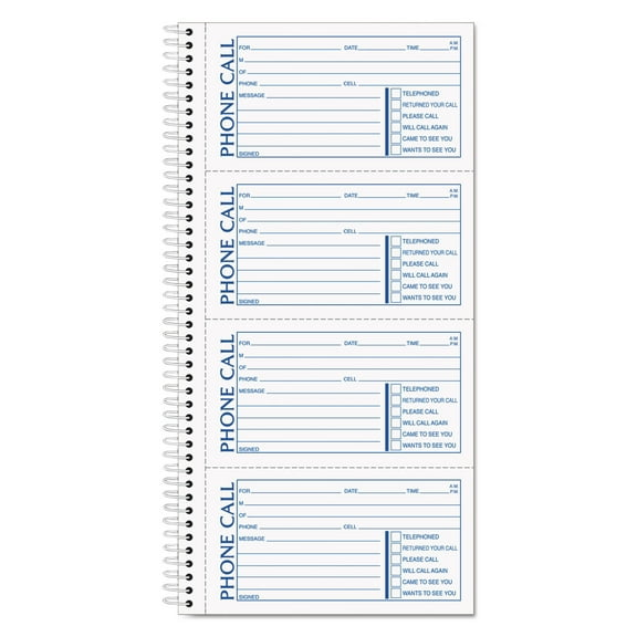 TOPS Products Spiralbound Message Book, 2 3/4" x 5", Two-Part Carbonless, 400 per Book