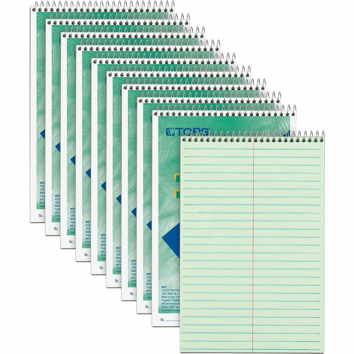 TOPS Products Steno Book Gregg Rule 80Sheets/PD 6"X9" 12/PK GN Tint 8021DZ