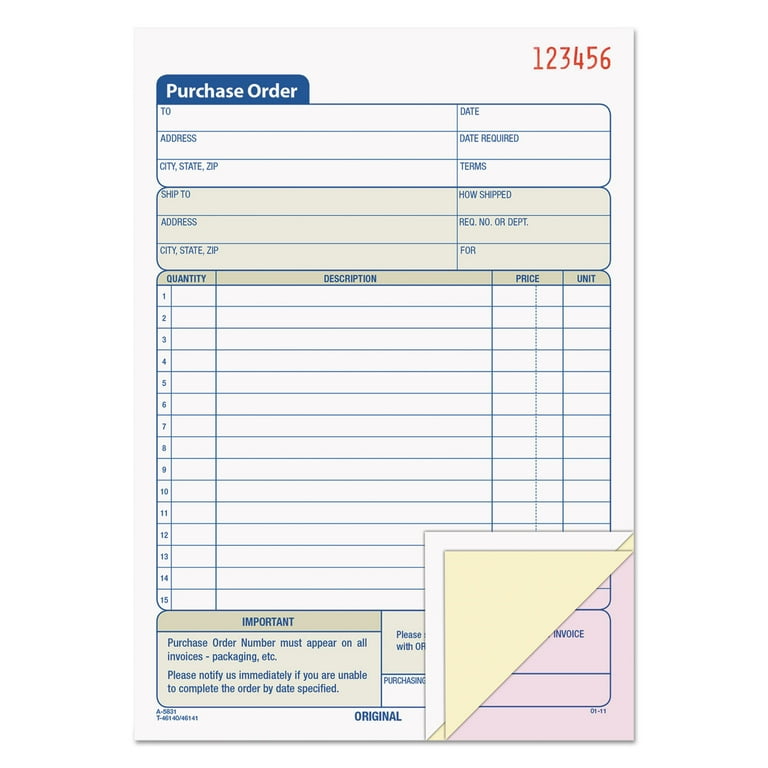 Purchase Order Book, 15 Lines, Three-Part Carbonless, 5.56 x 8.44, 50 Forms Total Purchase Order Book, 15 Lines, Three-Part Carbonless, 5.56 x 8.44, 50 Forms Total