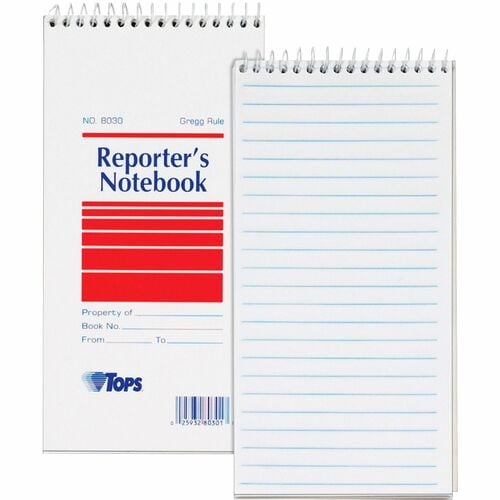 TOPS Reporter's Notebooks, Spiral, Gregg Ruled Margin, 4" x 8" Sheet Size, White Paper, Pocket (8030) | 2 Packs (24 Total)