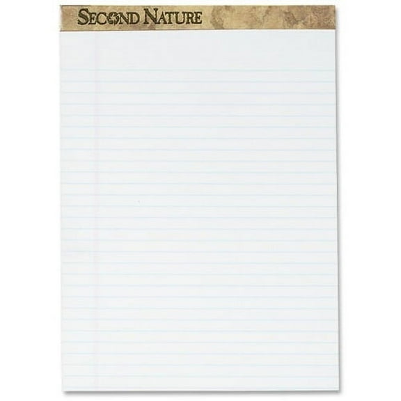 TOPS Second Nature Legal Rule Recycled Writing Pad 50 Sheets - 0.34" Ruled Red Margin - 15 lb Basis Weight - 8 1/2" x 11 3/4" - White Paper - Perforated, Resist Bleed-through, Easy Tear - 12 / Dozen