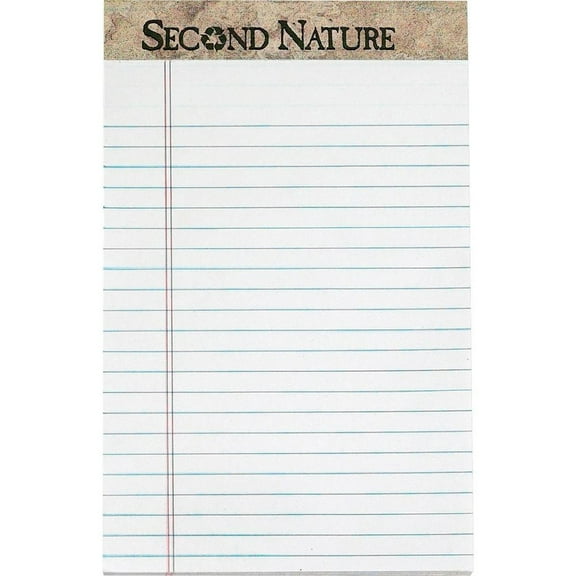 TOPS Second Nature Recycled Writing Pads, 0.28" Ruled, Writing Notebooks, 5" x 8", White, 50 Pages