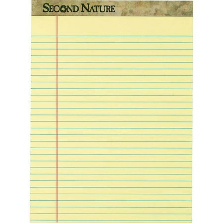 TOPS Second Nature Ruled Canary Writing Pads - 50 Sheets - 0.34" Ruled - Red Margin - 15 lb Basis Weight - 8 1by2" x 11