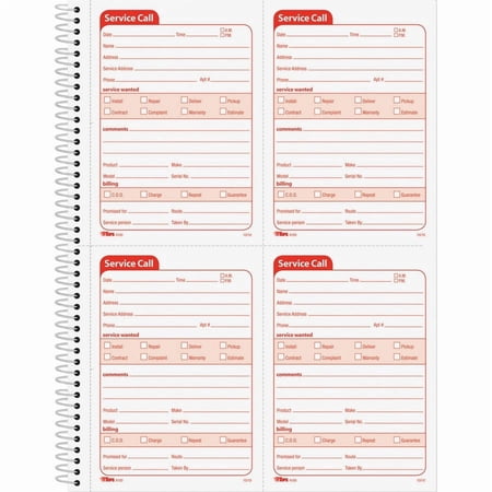 TOPS, TOP4100, Service Call 2-part Spiral Message Slip Book, 1 Each, White,Canary