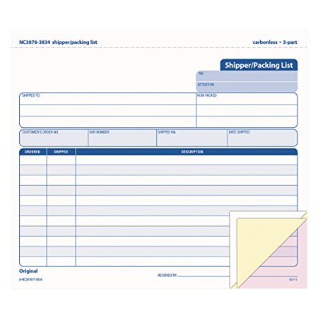TOPS Shipper/Packing List Form, Triplicate, Carbonless, 8.5 x 7 Inches, 50 Sets per Pack (3834)
